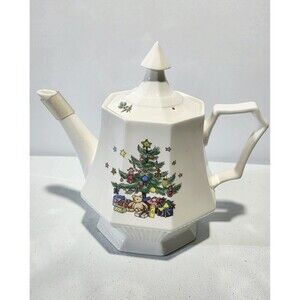 Vintage Nikko Christmastime Tea Pot with Lid Octogon Made in Japan *READ*